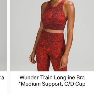 Lululemon Wunder Train Longline Bra, Size 8, Red/Black
